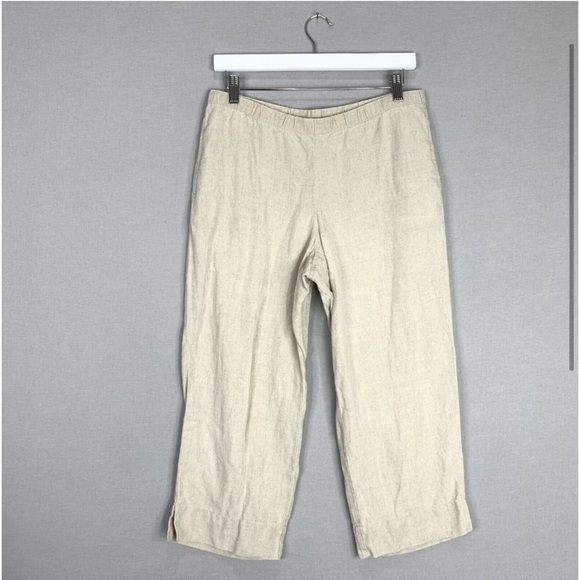 J. Jill Womens Pant Small Petite Beige Love Linen Elastic Waist Crop Lagenlook - Picture 1 of 13